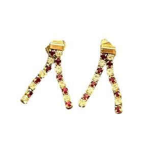Gold and Red Rhinestone Earrings